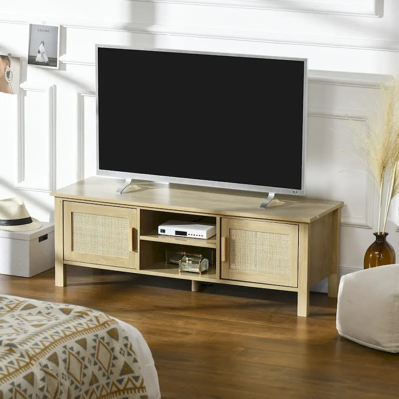 Mobile TV 47.3" con anta in rattan e spazio contenitore per TV sotto i 60 pollici