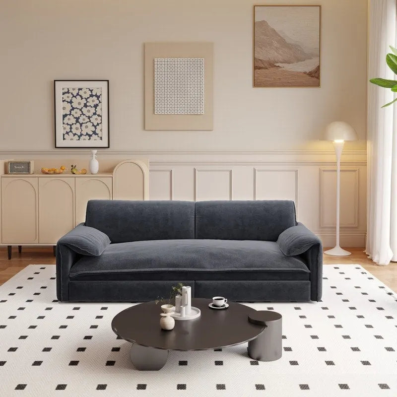 Divano letto estraibile Queen 66, divano letto convertibile 3-in-1 con vano portaoggetti laterale