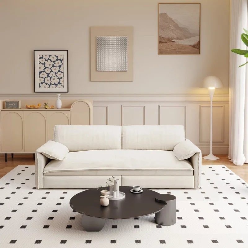 Divano letto estraibile Queen 66, divano letto convertibile 3-in-1 con vano portaoggetti laterale
