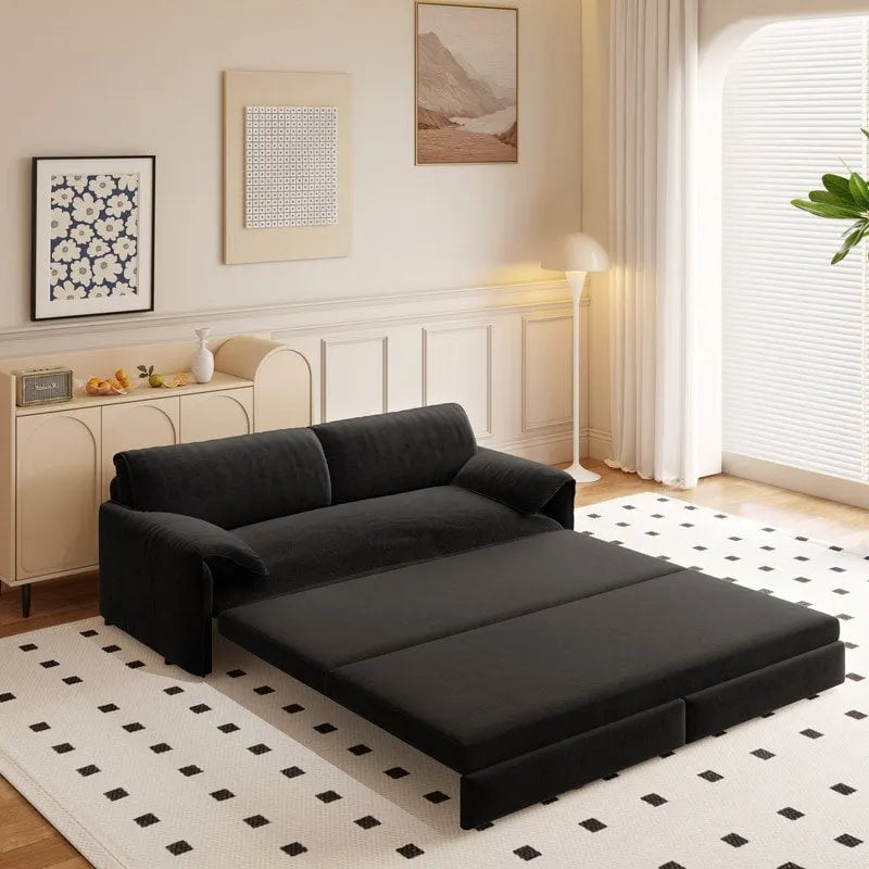 Divano letto estraibile Queen 66, divano letto convertibile 3-in-1 con vano portaoggetti laterale