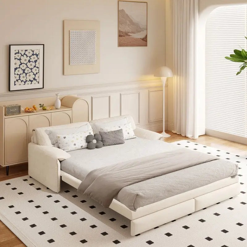 Divano letto estraibile Queen 66, divano letto convertibile 3-in-1 con vano portaoggetti laterale