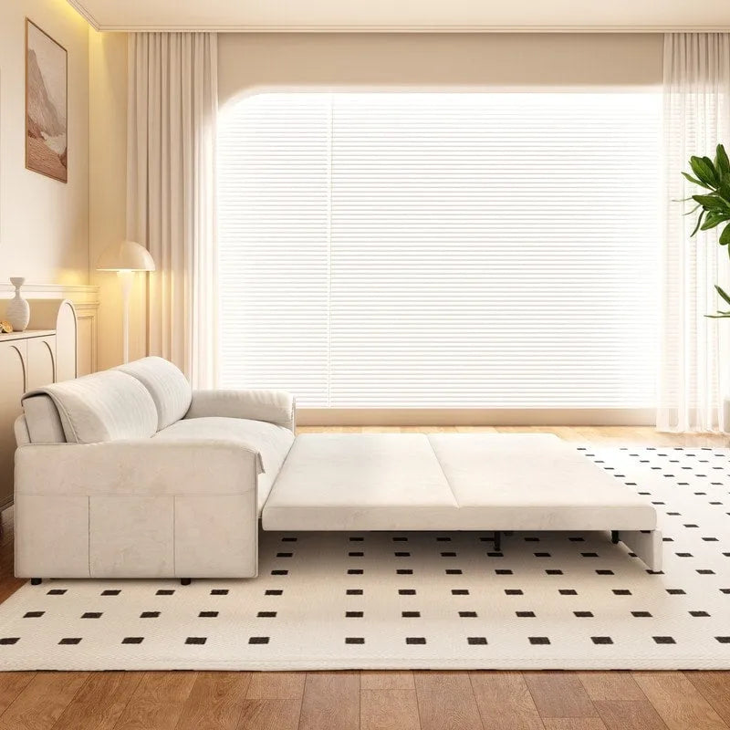 Divano letto estraibile Queen 66, divano letto convertibile 3-in-1 con vano portaoggetti laterale
