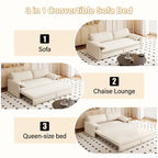 Divano letto estraibile Queen 66, divano letto convertibile 3-in-1 con vano portaoggetti laterale