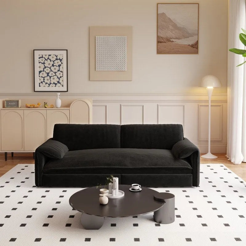 Divano letto estraibile Queen 66, divano letto convertibile 3-in-1 con vano portaoggetti laterale