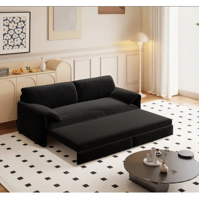 Divano letto estraibile Queen 66, divano letto convertibile 3-in-1 con vano portaoggetti laterale