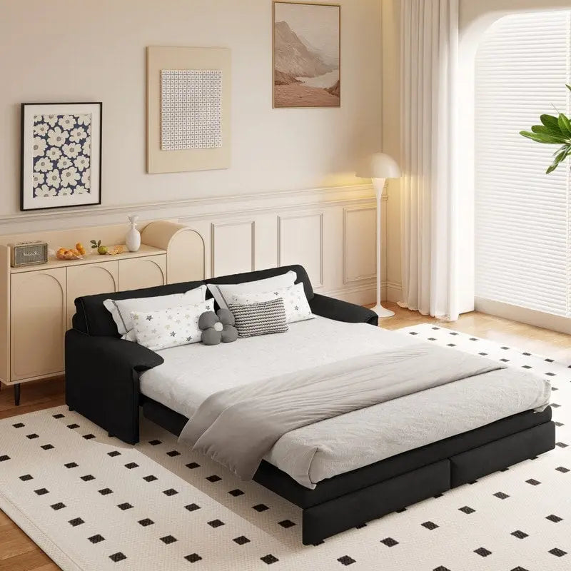 Divano letto estraibile Queen 66, divano letto convertibile 3-in-1 con vano portaoggetti laterale