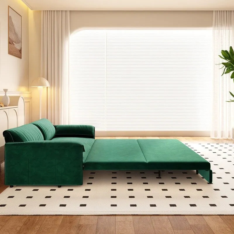 Divano letto estraibile Queen 66, divano letto convertibile 3-in-1 con vano portaoggetti laterale