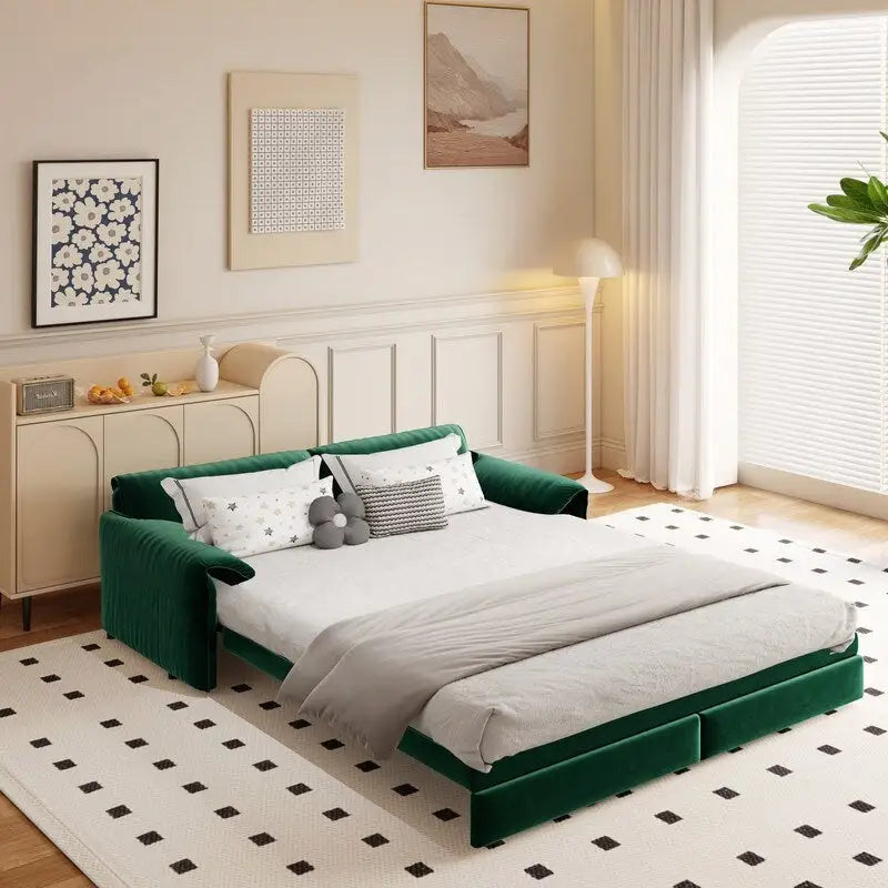 Divano letto estraibile Queen 66, divano letto convertibile 3-in-1 con vano portaoggetti laterale