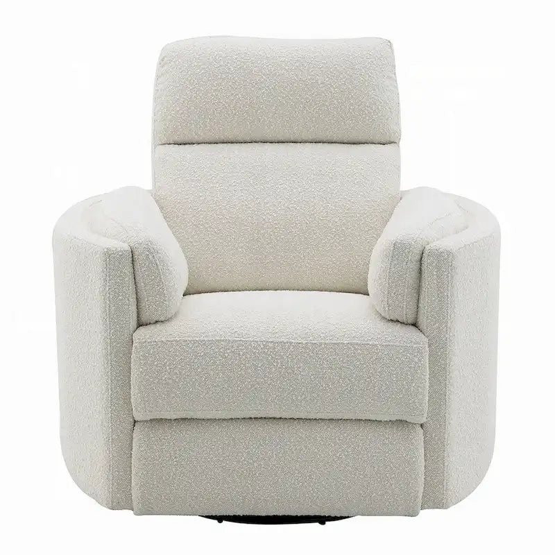 Poltrona reclinabile girevole e a dondolo, in bouclé beige felpato
