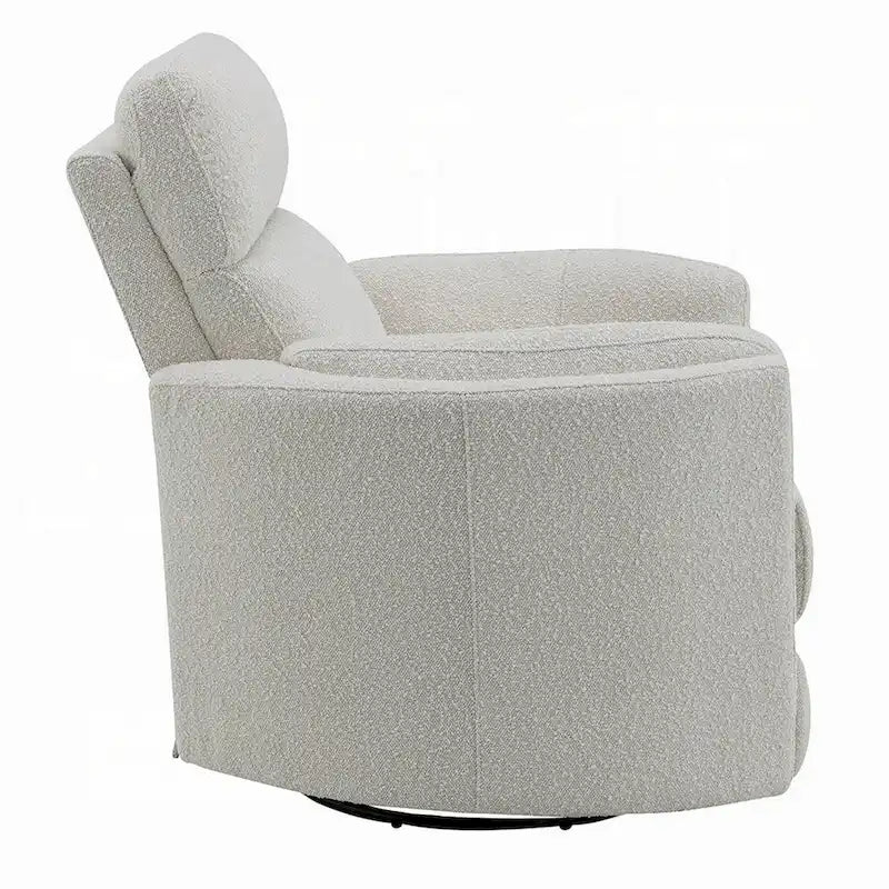 Poltrona reclinabile girevole e a dondolo, in bouclé beige felpato