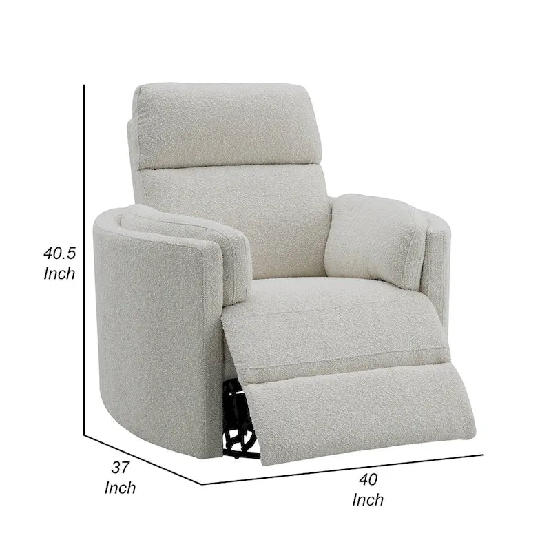 Poltrona reclinabile girevole e a dondolo, in bouclé beige felpato