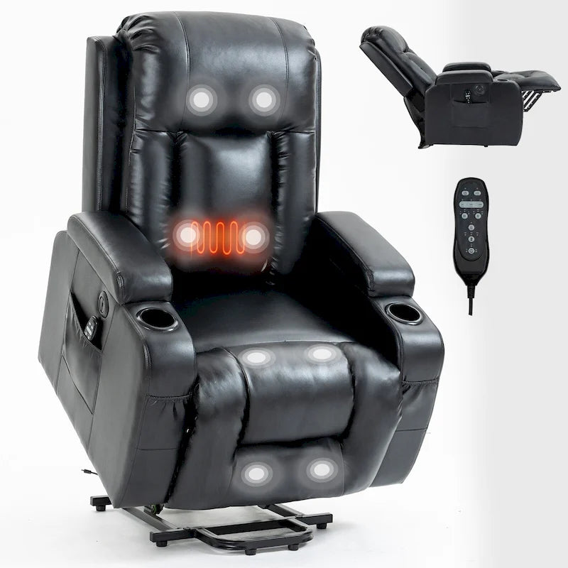 Poltrona Relax Elettrica con Posizione Infinita, Massaggio e Riscaldamento, Doppie Porte USB, Portabicchieri, Tasche Laterali, Ideale per Anziani