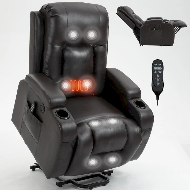 Poltrona Relax Elettrica con Posizione Infinita, Massaggio e Riscaldamento, Doppie Porte USB, Portabicchieri, Tasche Laterali, Ideale per Anziani