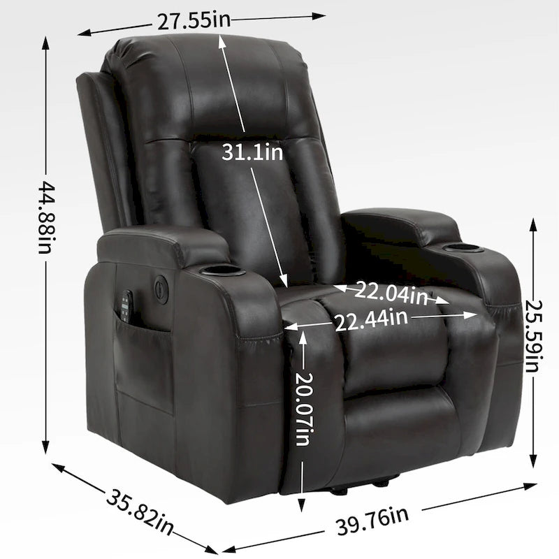 Poltrona Relax Elettrica con Posizione Infinita, Massaggio e Riscaldamento, Doppie Porte USB, Portabicchieri, Tasche Laterali, Ideale per Anziani