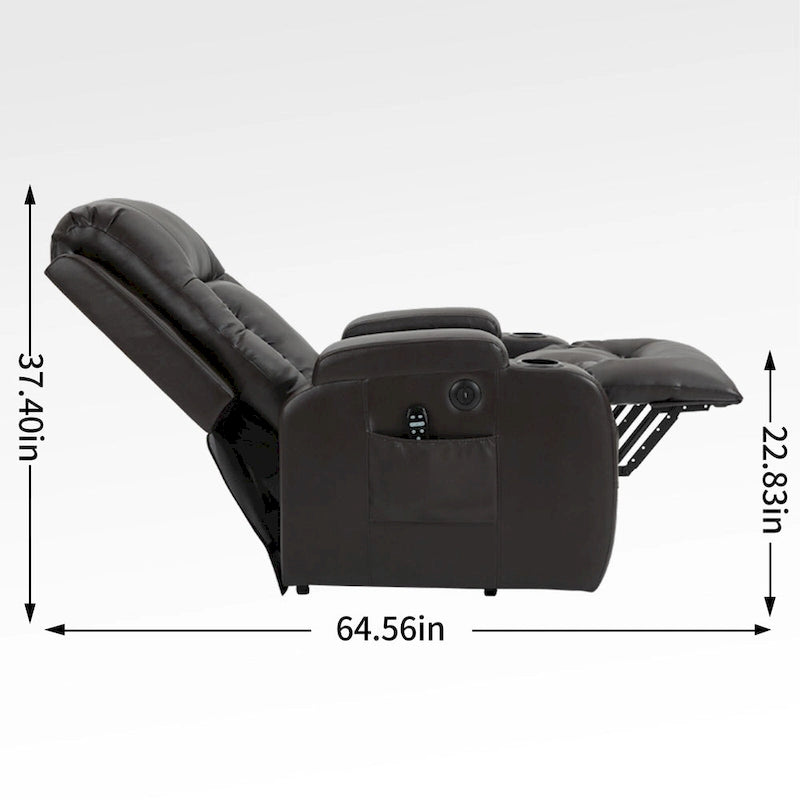 Poltrona Relax Elettrica con Posizione Infinita, Massaggio e Riscaldamento, Doppie Porte USB, Portabicchieri, Tasche Laterali, Ideale per Anziani