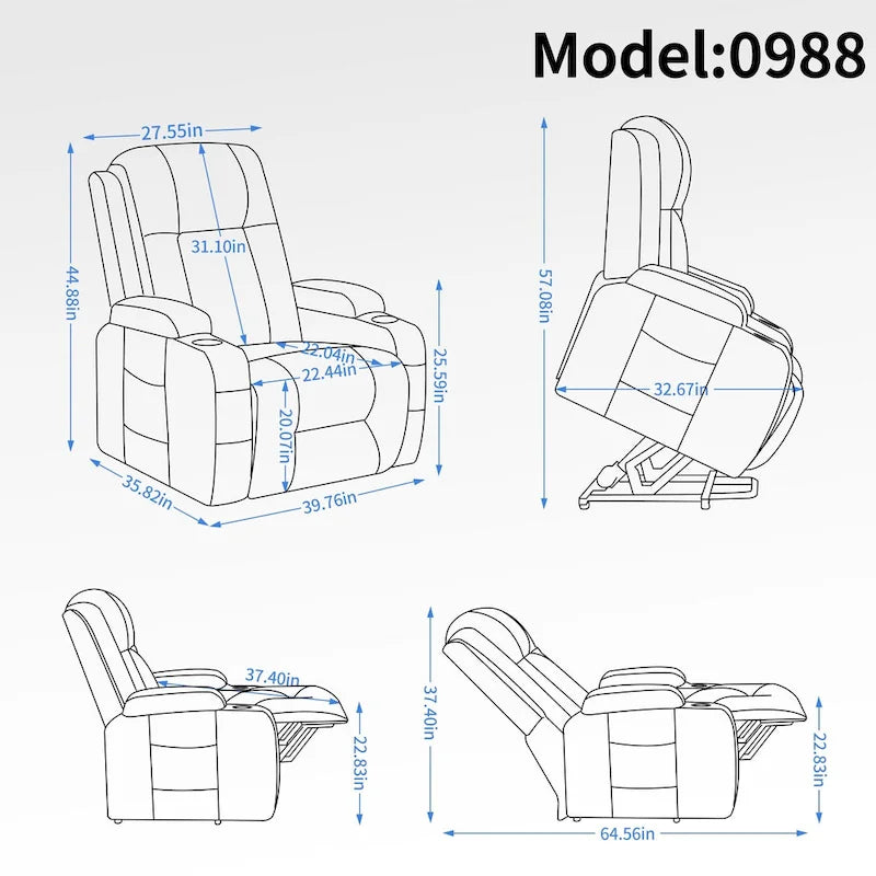 Poltrona Relax Elettrica con Posizione Infinita, Massaggio e Riscaldamento, Doppie Porte USB, Portabicchieri, Tasche Laterali, Ideale per Anziani
