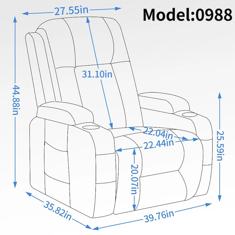 Poltrona Relax Elettrica con Posizione Infinita, Massaggio e Riscaldamento, Doppie Porte USB, Portabicchieri, Tasche Laterali, Ideale per Anziani