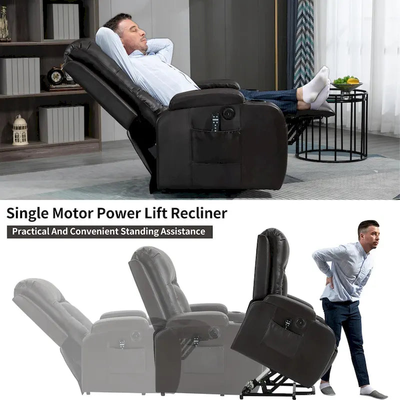 Poltrona Relax Elettrica con Posizione Infinita, Massaggio e Riscaldamento, Doppie Porte USB, Portabicchieri, Tasche Laterali, Ideale per Anziani
