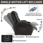Poltrona Relax Elettrica con Posizione Infinita, Massaggio e Riscaldamento, Doppie Porte USB, Portabicchieri, Tasche Laterali, Ideale per Anziani