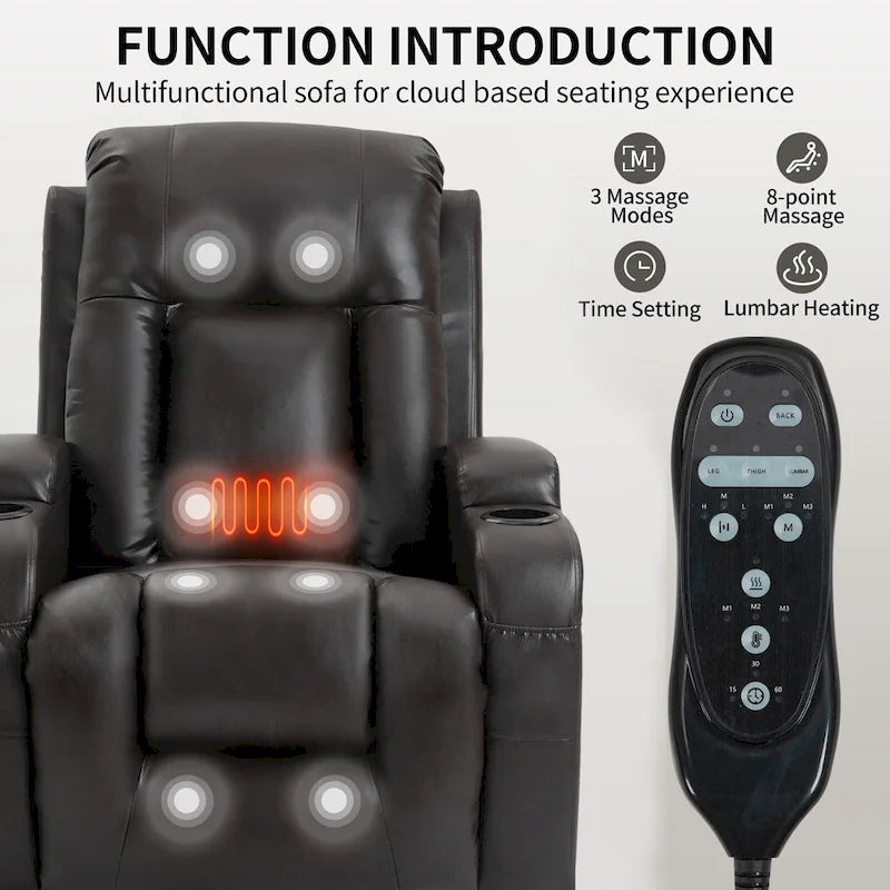 Poltrona Relax Elettrica con Posizione Infinita, Massaggio e Riscaldamento, Doppie Porte USB, Portabicchieri, Tasche Laterali, Ideale per Anziani