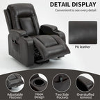 Poltrona Relax Elettrica con Posizione Infinita, Massaggio e Riscaldamento, Doppie Porte USB, Portabicchieri, Tasche Laterali, Ideale per Anziani