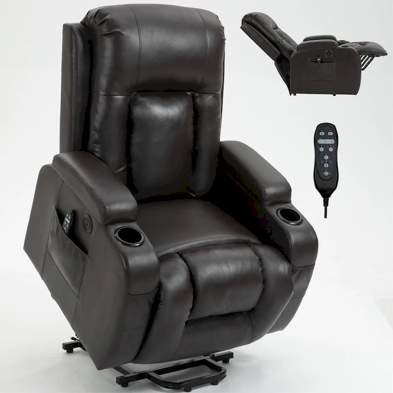 Poltrona Relax Elettrica con Posizione Infinita, Massaggio e Riscaldamento, Doppie Porte USB, Portabicchieri, Tasche Laterali, Ideale per Anziani
