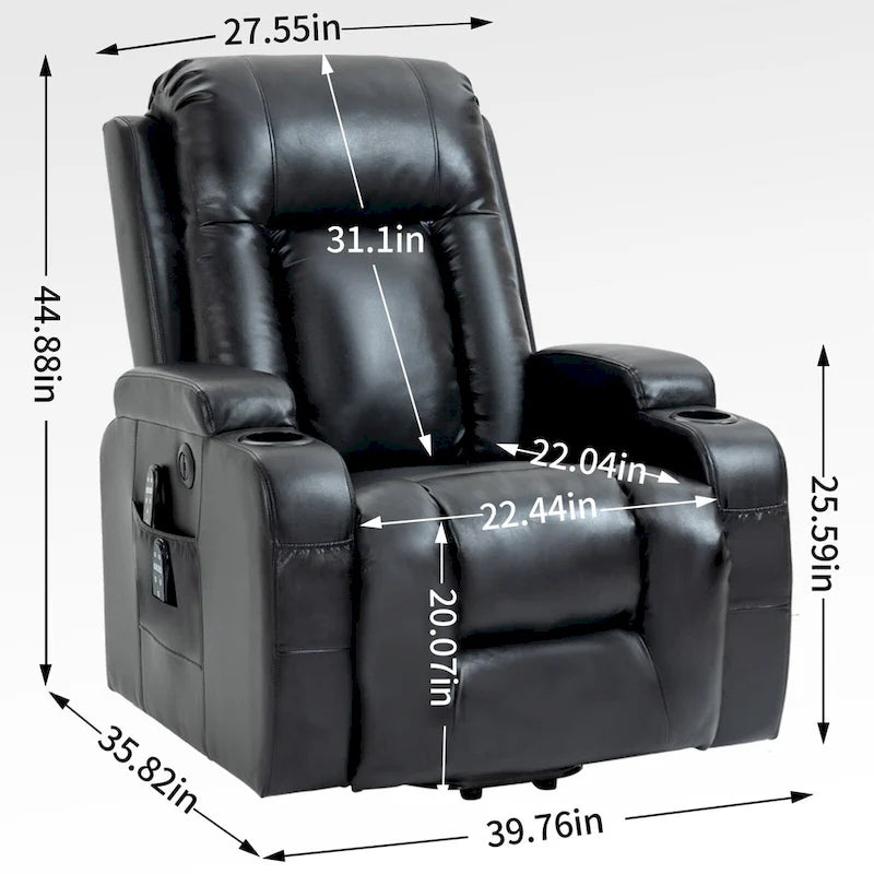 Poltrona Relax Elettrica con Posizione Infinita, Massaggio e Riscaldamento, Doppie Porte USB, Portabicchieri, Tasche Laterali, Ideale per Anziani