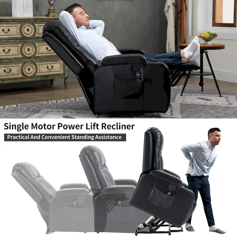 Poltrona Relax Elettrica con Posizione Infinita, Massaggio e Riscaldamento, Doppie Porte USB, Portabicchieri, Tasche Laterali, Ideale per Anziani