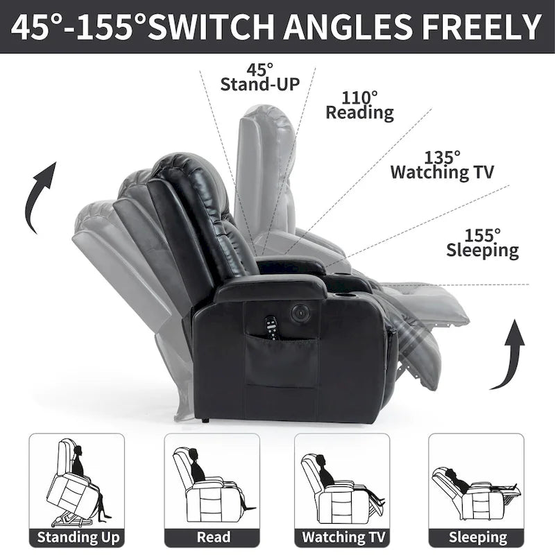 Poltrona Relax Elettrica con Posizione Infinita, Massaggio e Riscaldamento, Doppie Porte USB, Portabicchieri, Tasche Laterali, Ideale per Anziani