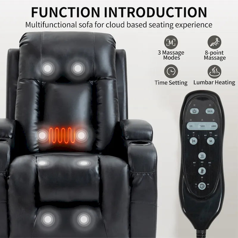 Poltrona Relax Elettrica con Posizione Infinita, Massaggio e Riscaldamento, Doppie Porte USB, Portabicchieri, Tasche Laterali, Ideale per Anziani