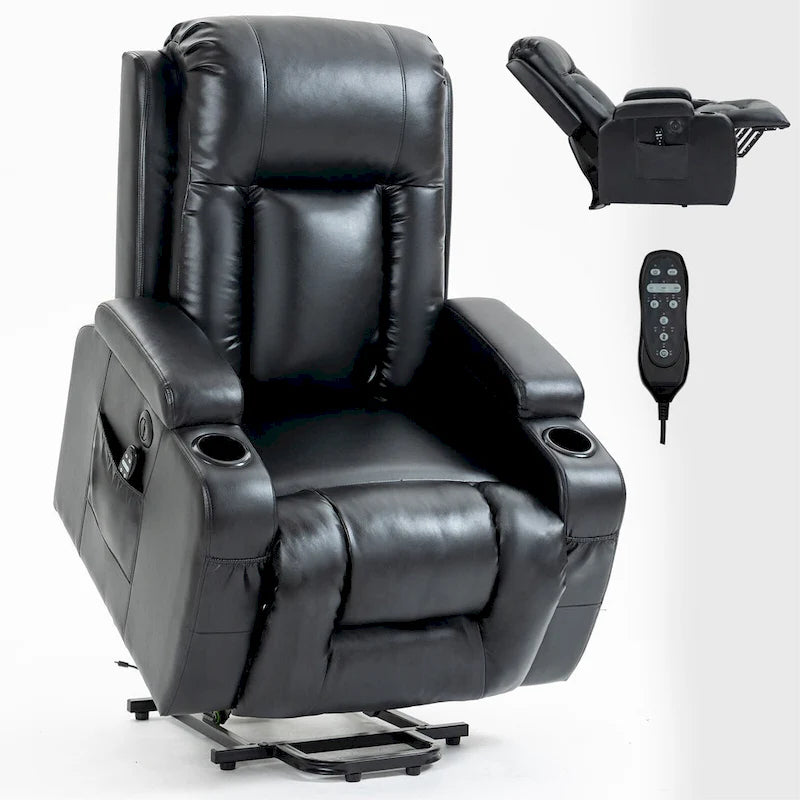 Poltrona Relax Elettrica con Posizione Infinita, Massaggio e Riscaldamento, Doppie Porte USB, Portabicchieri, Tasche Laterali, Ideale per Anziani