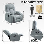 Poltrona Relax Elettrica con Posizione Infinita, Massaggio e Riscaldamento, Doppie Porte USB, Portabicchieri, Tasche Laterali, Ideale per Anziani