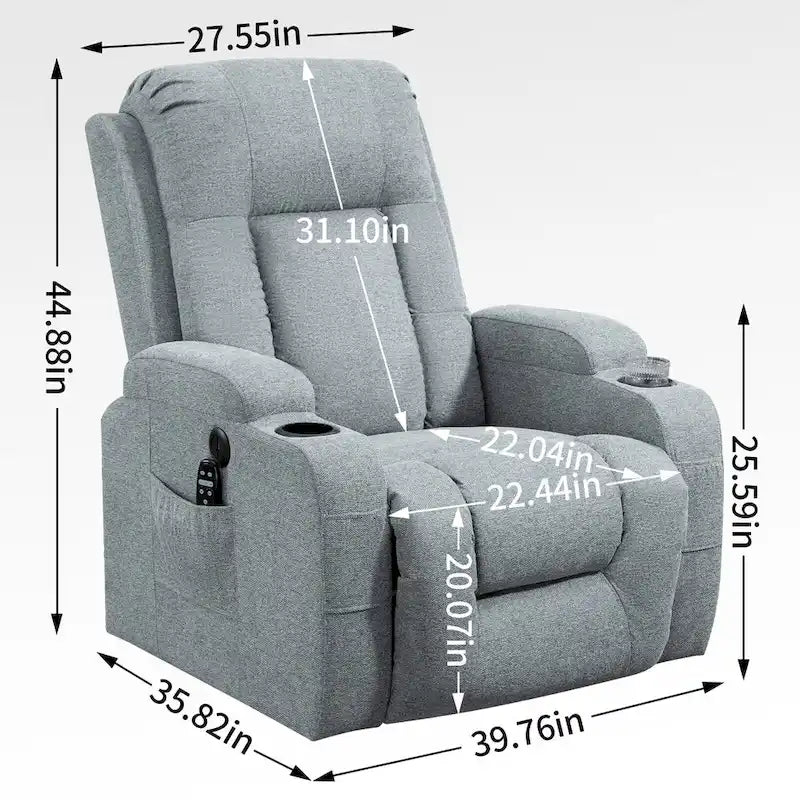 Poltrona Relax Elettrica con Posizione Infinita, Massaggio e Riscaldamento, Doppie Porte USB, Portabicchieri, Tasche Laterali, Ideale per Anziani