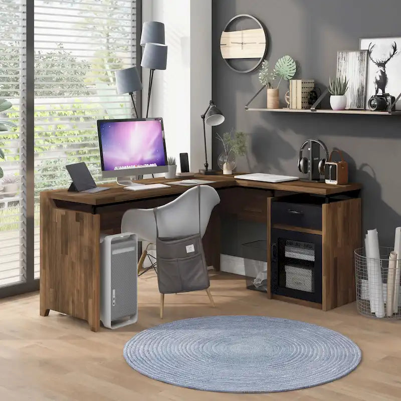 Scrivania a L multi-storage Urban da 63 pollici