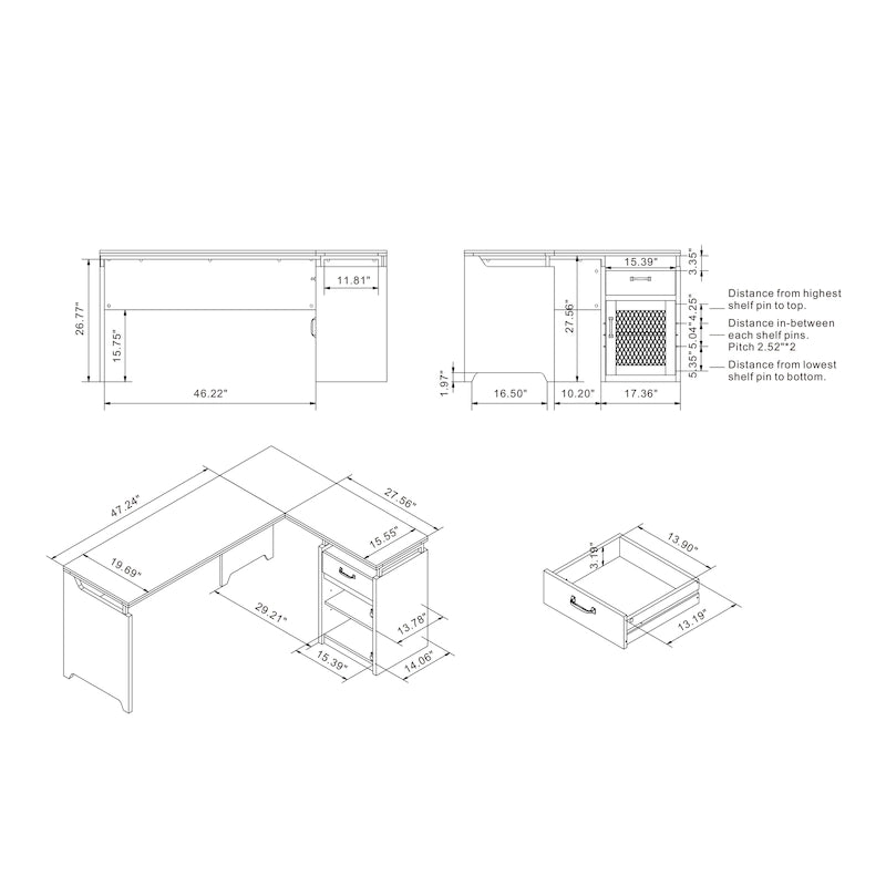 Scrivania a L multi-storage Urban da 63 pollici