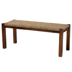Panca Mid-Century Modern Transizionale in Legno di Mogano e Erba Marina Naturale