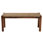 Panca Mid-Century Modern Transizionale in Legno di Mogano e Erba Marina Naturale