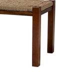 Panca Mid-Century Modern Transizionale in Legno di Mogano e Erba Marina Naturale