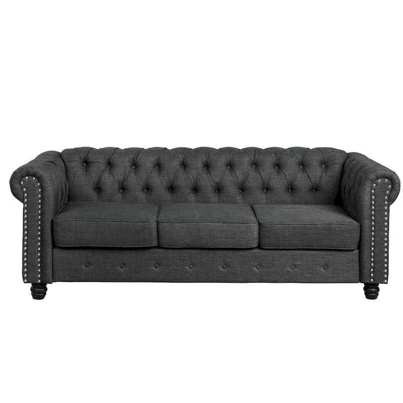 Divano Chesterfield in lino con bottoni a capitonné