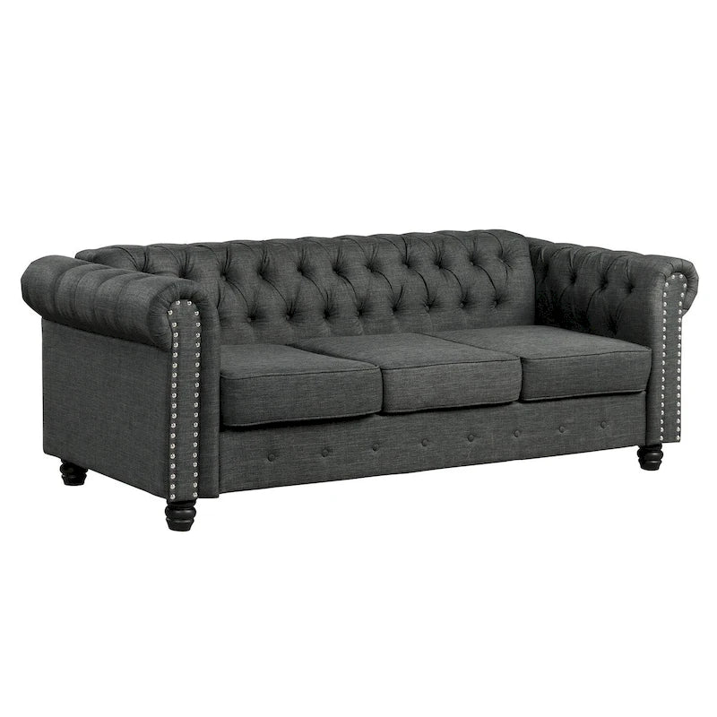 Divano Chesterfield in lino con bottoni a capitonné