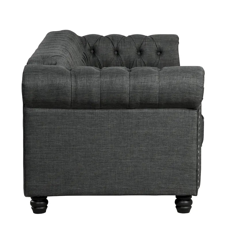 Divano Chesterfield in lino con bottoni a capitonné