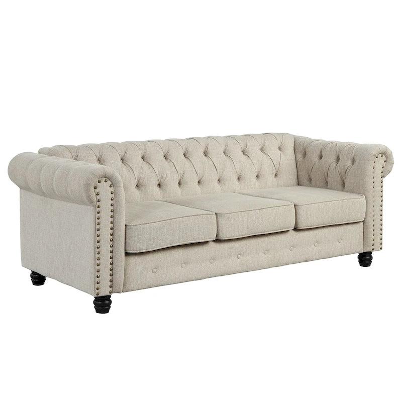 Divano Chesterfield in lino con bottoni a capitonné