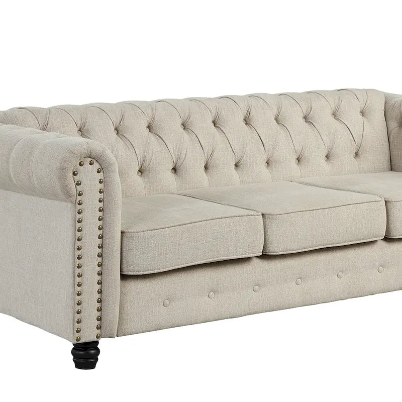 Divano Chesterfield in lino con bottoni a capitonné
