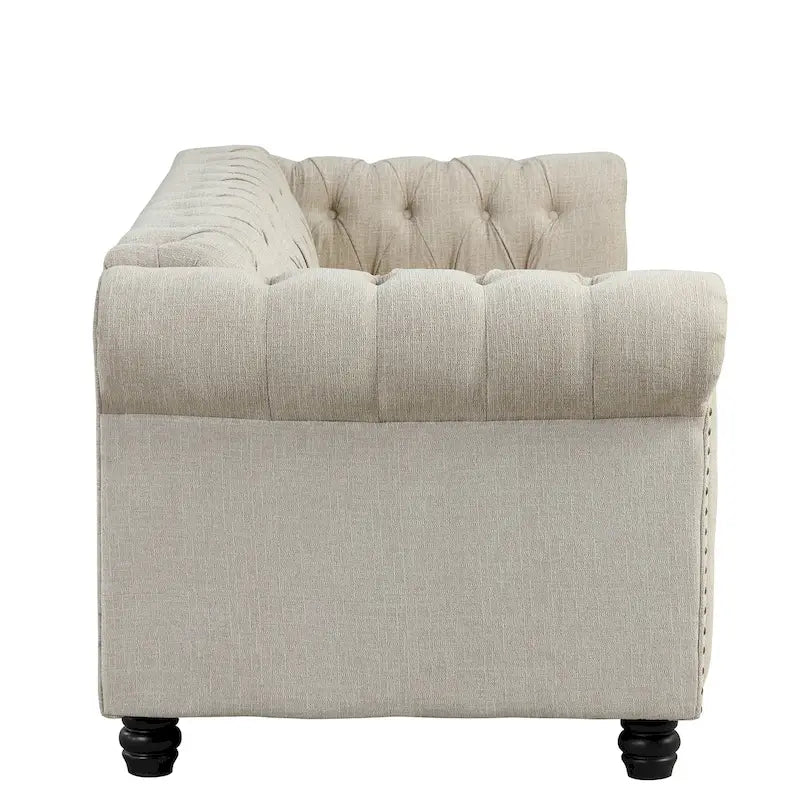 Divano Chesterfield in lino con bottoni a capitonné