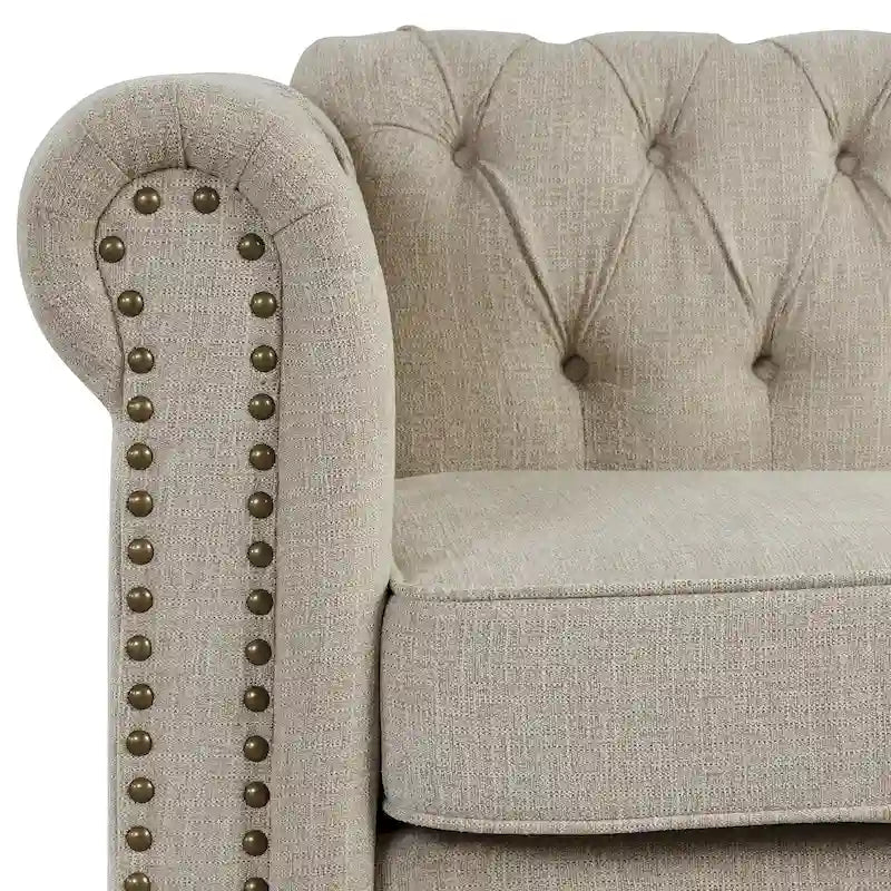 Divano Chesterfield in lino con bottoni a capitonné