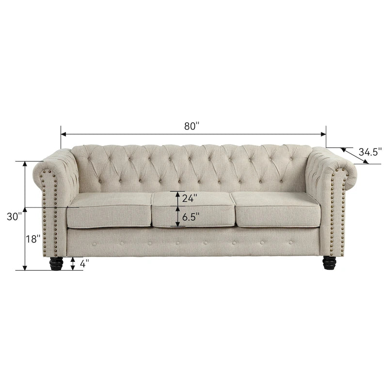 Divano Chesterfield in lino con bottoni a capitonné