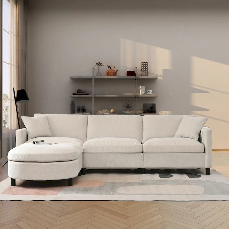 Divano a 3 posti Elegance con cuscini decorativi e pouf per soggiorno