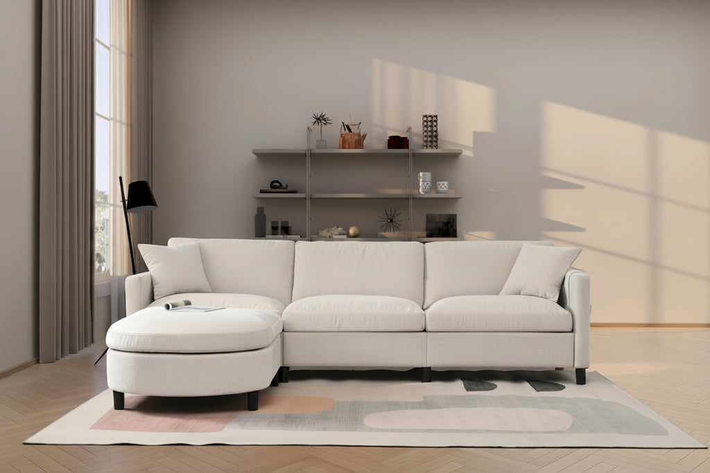 Elegance Couch 3 Seater Foam Sofa Set w Throw Pillows and Ottoman for Living Room