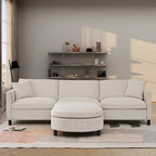 Divano a 3 posti Elegance con cuscini decorativi e pouf per soggiorno