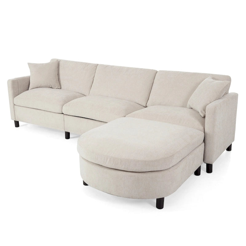 Divano a 3 posti Elegance con cuscini decorativi e pouf per soggiorno